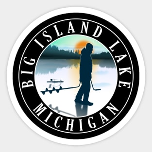 Big Island Lake Ice Fishing Michigan Sunset Sticker